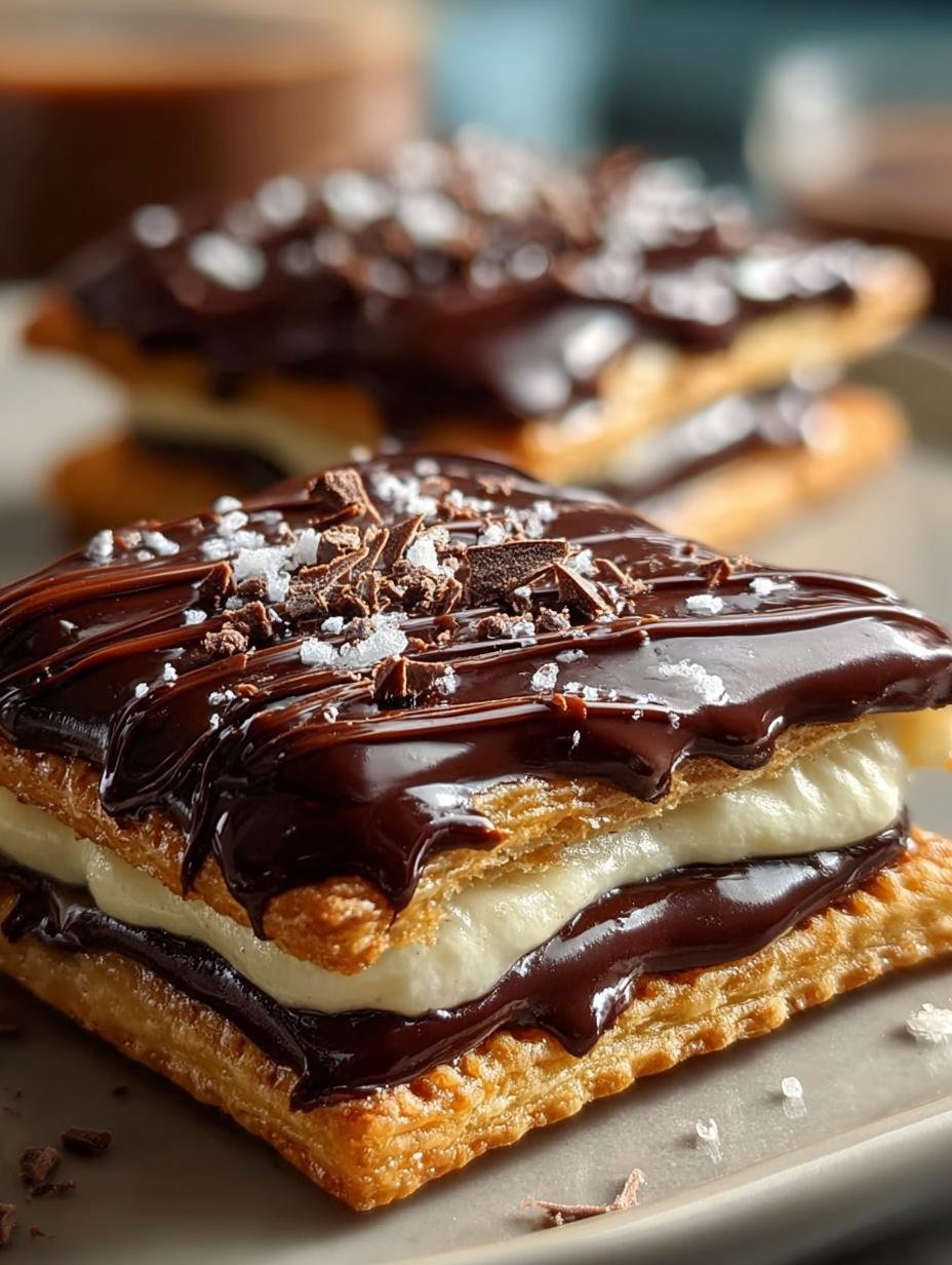 Close-up van een perfect gebakken Schokoladen Fudge Pop Tart met glazuur en sprinkles