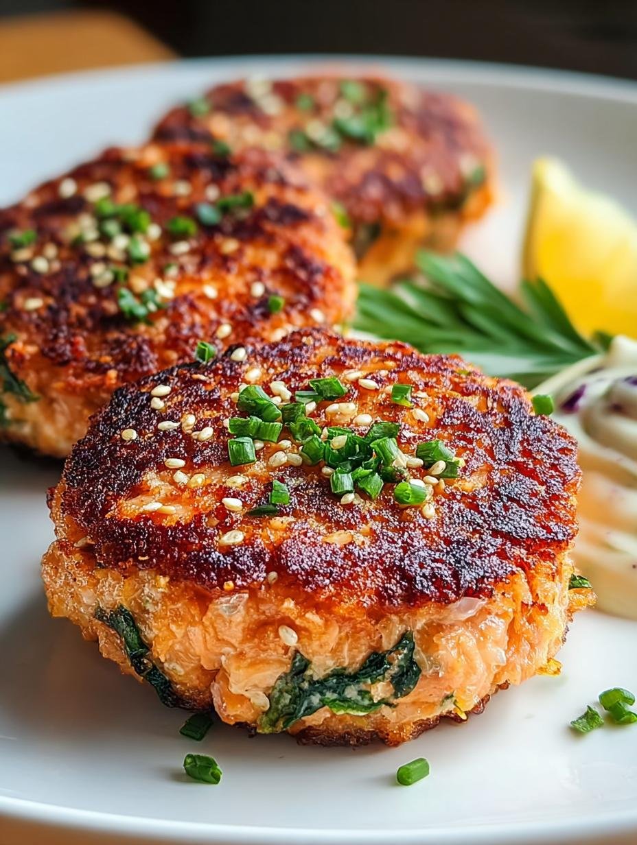 Twee perfect gebakken Sesamkrustierte Lachsfrikadellen op een bedje van verse sla, klaar om te eten