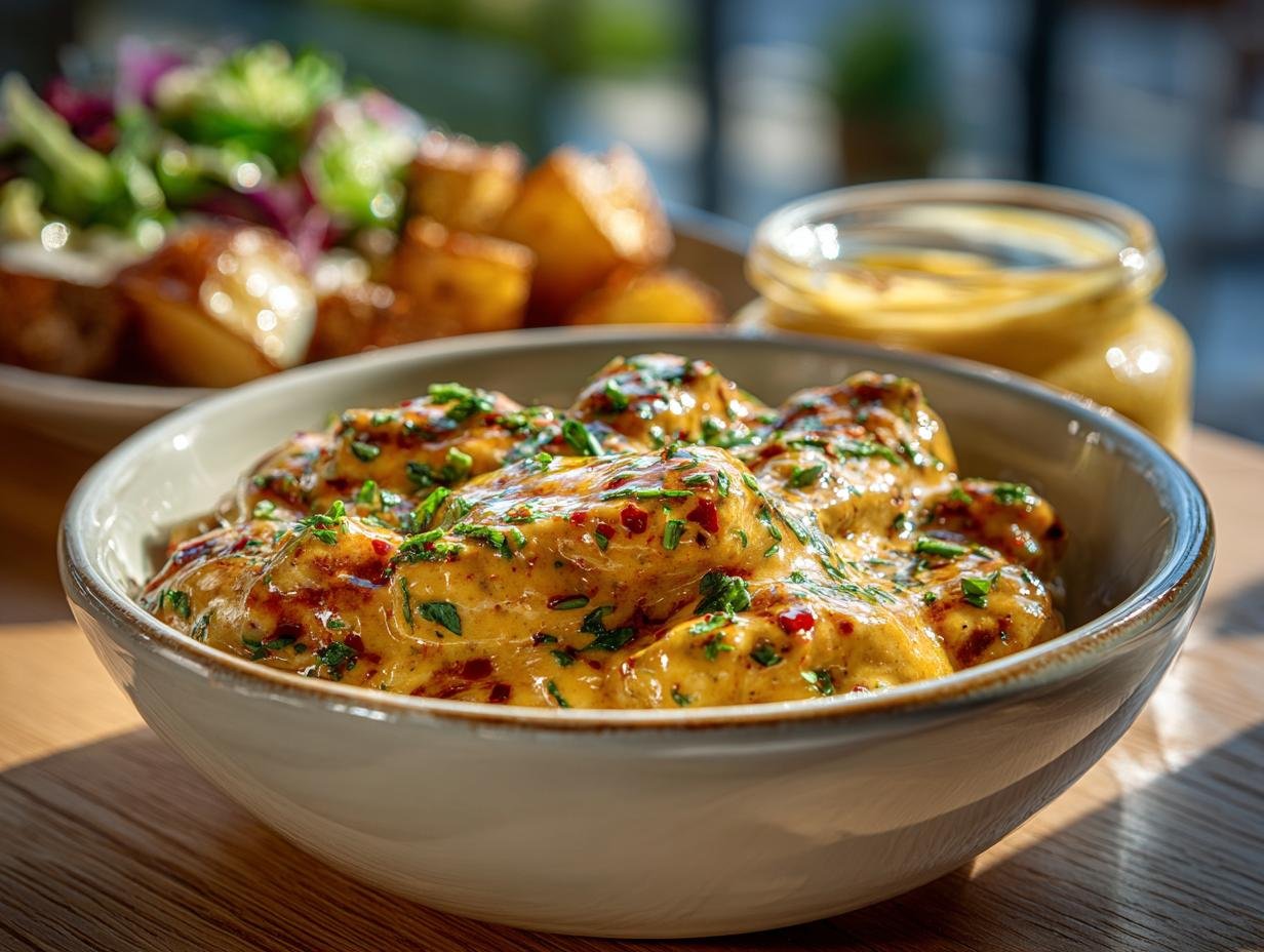 Heerlijke Zuidelijke Honing Mosterd Saus in een kom, klaar om te dippen