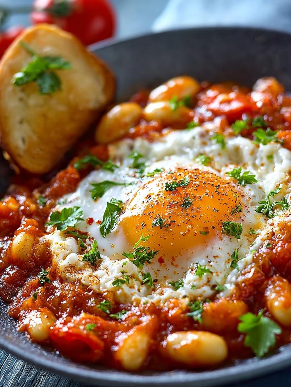 Spaanse Bonen En Eieren: 4 Ongelooflijke Smaakgeheimen - Spanische Bohnen Und Eier - een heerlijke kom met Spaanse bonen en eieren, gegarneerd met verse peterselie en avocado